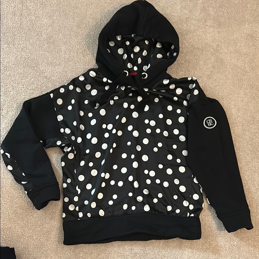 Carolina Herrera Black and White Polka Dot Hoodie